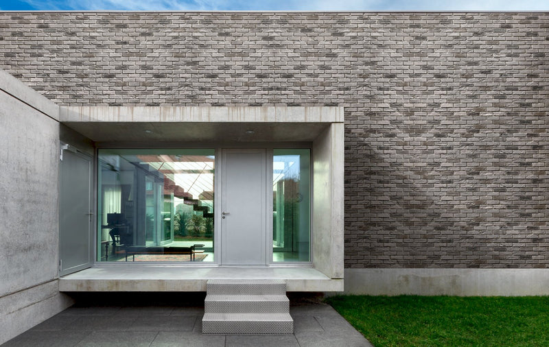 manufactured stone brick veneer loft smoke handmade B09SM 317904 installed on facade of modern house