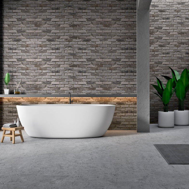 manufactured stone brick veneer loft smoke handmade B09SM 317904 installed on modern bathroom wall bathtub