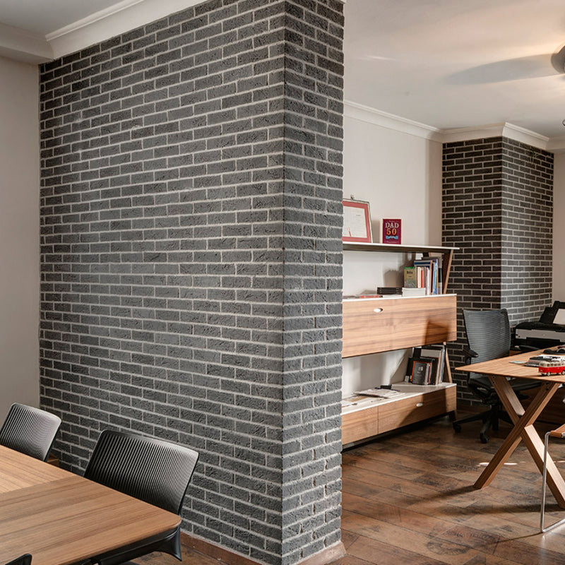 manufactured stone brick veneer slimfix dark grey handmade B05DG 102271 installed on office wall