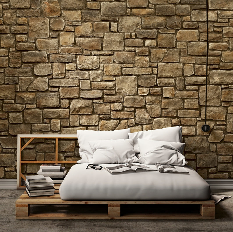 manufactured stone veneer ashlar pattern masso coffee handmade S01CF 101194 installed bedroom wall pallet floor bed