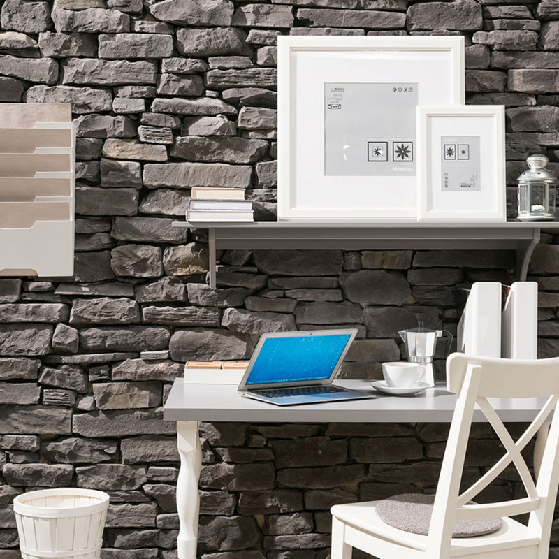 manufactured stone veneer slate look Cappadocia anthracite handmade S03TH 101208 installed study room white furniture