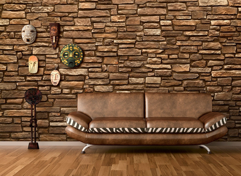 manufactured stone veneer slate look grand canyon coffee handmade S12CF 318780 installed living room wall leather couch