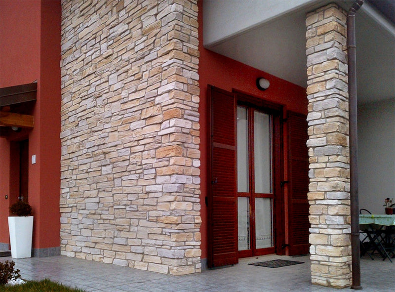 manufactured stone veneer slate look grand canyon pearl handmade S12PR 101245 installed outside facade house
