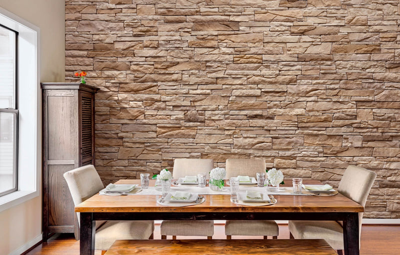 manufactured stone veneer slate look inka sand handmade S19SN 317860 installed dining room