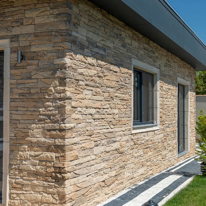 manufactured stone veneer slate look inka sand handmade S19SN 317860 installed facade modern house