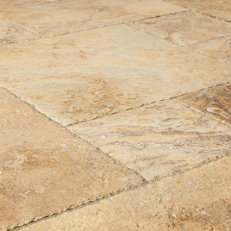Meandros Gold Antique Pattern Travertine closeup angle