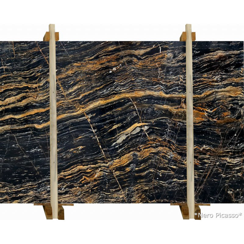 nero picasso black marble slabs polished 2cm packed on wooden bundle