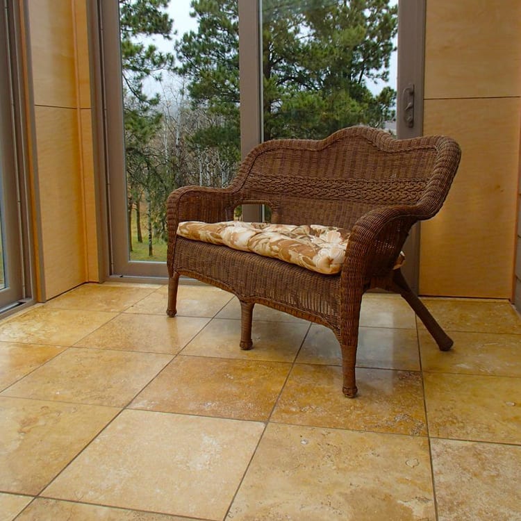 Oasis Gold travertine tile 18x18 10074413 Honed Filled sunroom