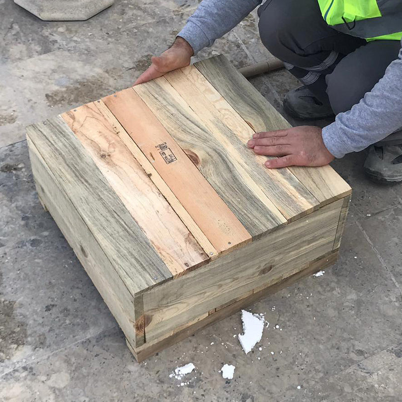 Black andesite natural stone vessel sink NTRSTC53 D16 H6 packaging in wooden crate