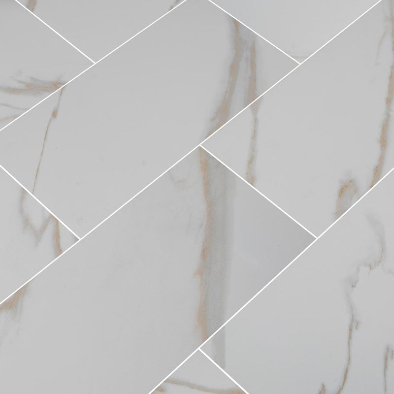 pietra calcatta glazed polished porcelain floor and wall tile msi collection NPIECAL1224P product shot multiple tiles angle view