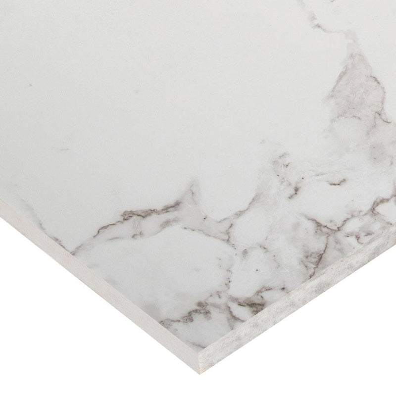 Pietra Statuario Polished Porcelain Floor and Wall Tile- MSI Collection NPIESTA1224P Product Shot One Tile Profile View