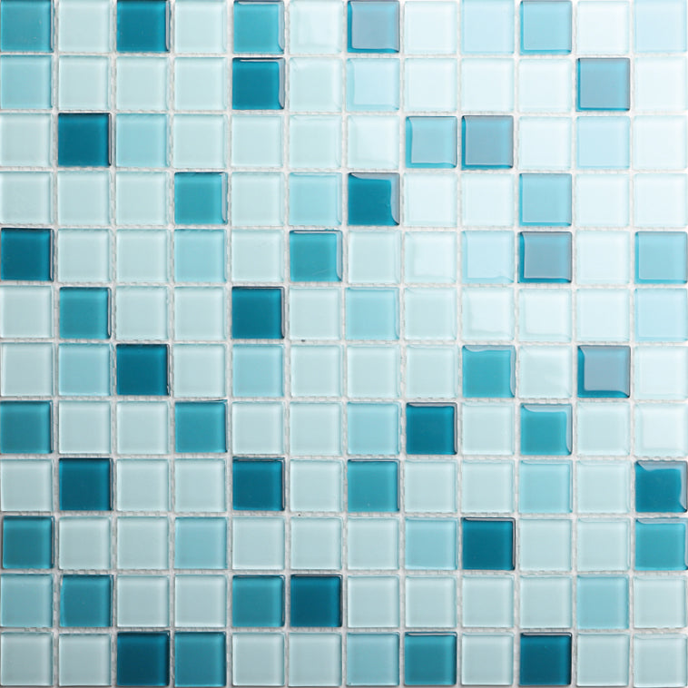 shades of blue pool glass mosaic pattern light blue 1x1 top view