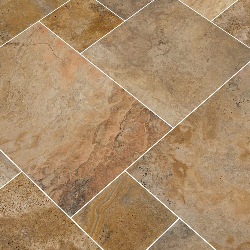 porcini travertine pavers pattern tumbled floor tile LPAVTPOR10KITS multiple tiles angle view