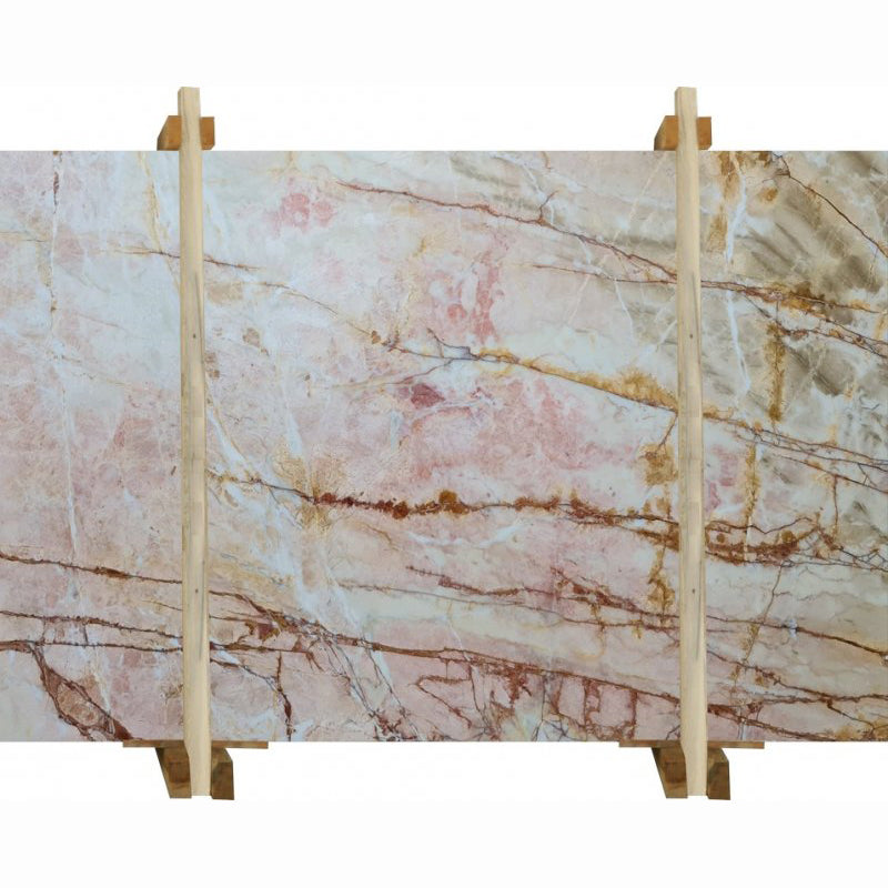 porto rosso marble slabs packed on wooden bundle product shot front view