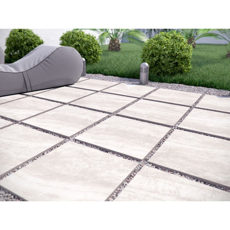 praia grey porcelain pavers 24x24in matte floor tile LPAVNPRAGRE2424 installed on outdoor patio