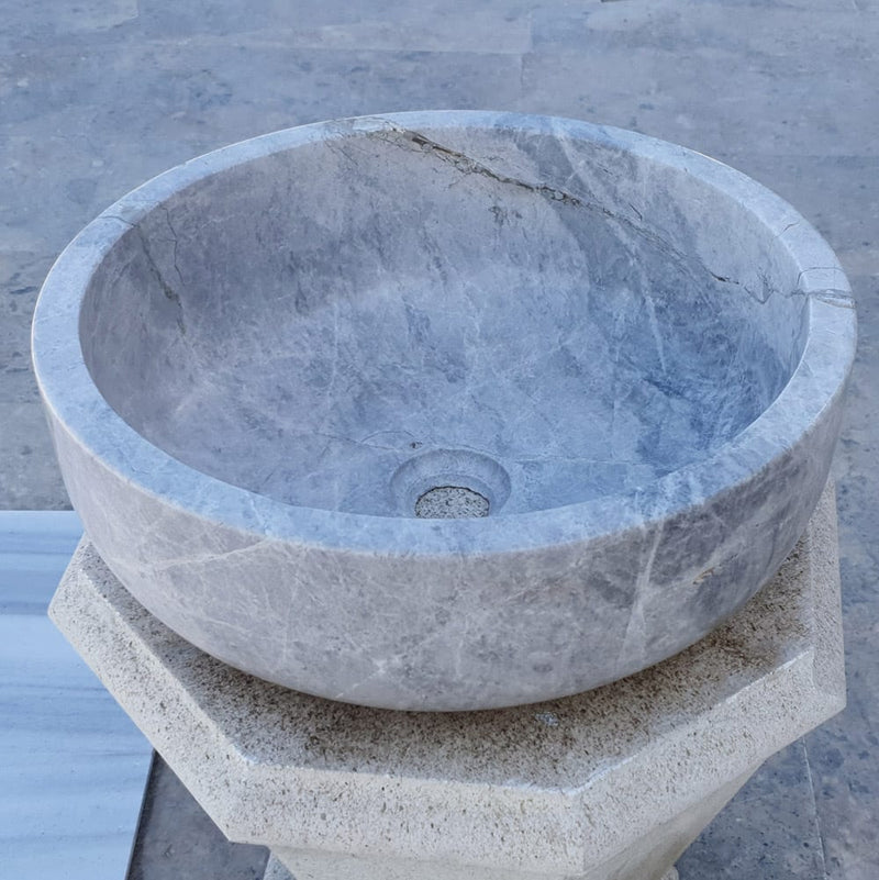 Natural Stone Sirius Silver Marble Above Vanity Bathroom Vessel Sink (D)16" (H)6" TMS20 angle view
