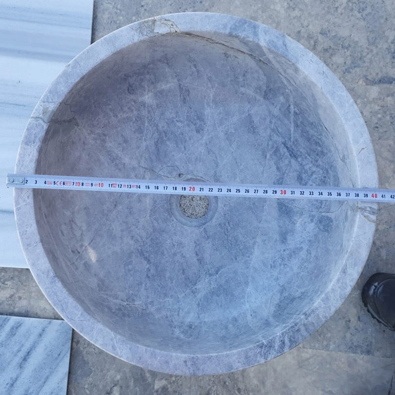 Natural Stone Sirius Silver Marble Above Vanity Bathroom Vessel Sink (D)16" (H)6" top diameter measure view
