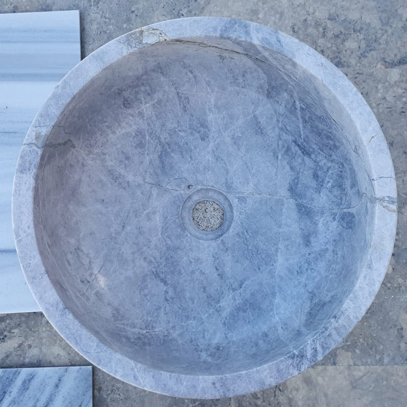 Natural Stone Sirius Silver Marble Above Vanity Bathroom Vessel Sink (D)16" (H)6" TMS20 top view