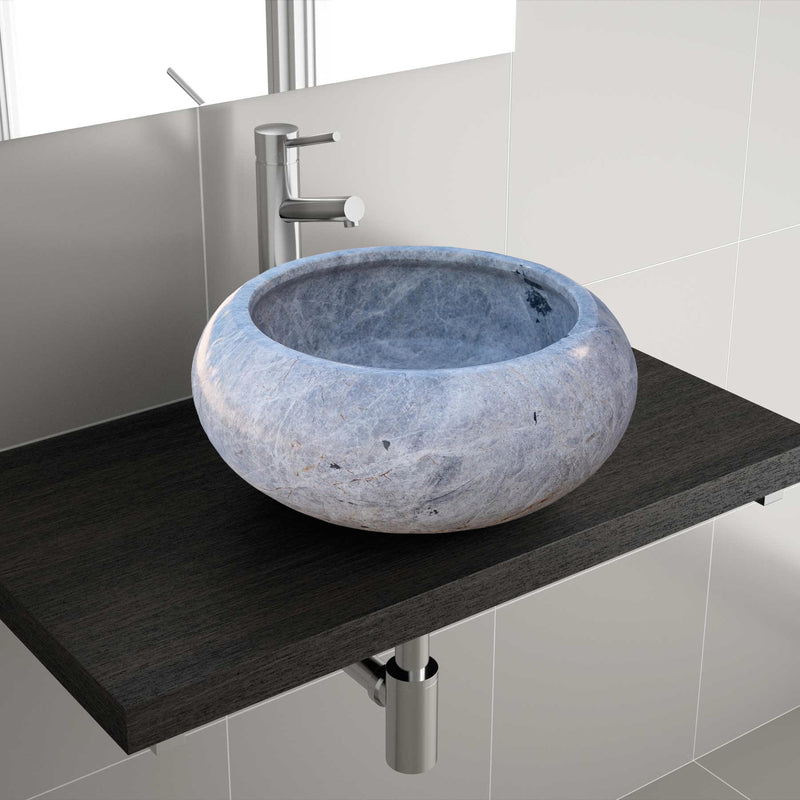 Natural Stone Sirius Silver Marble Above Vanity Bathroom Sink (D)15.5" (H)6" installed bathroom above walnut vanity