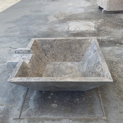 square cascade water bowl travertine for swimming pool accesory silver honed filled 23x27x8 angle view