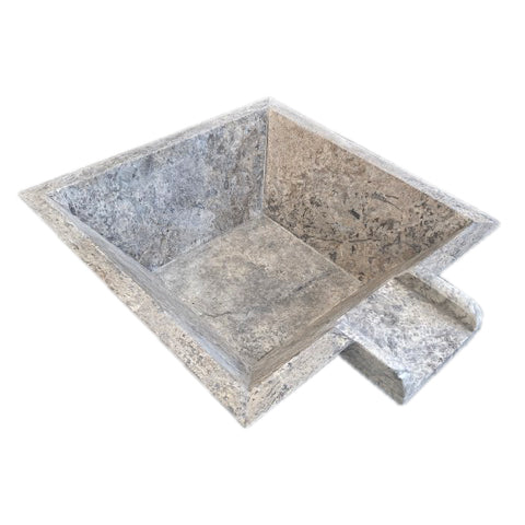 square cascade water bowl travertine for swimming pool accesory silver honed filled 23x27x8 product shot view
