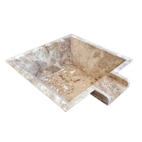 square cascade water bowl travertine for swimming pool accesory walnut honed filled 23x27x8 angle product shot