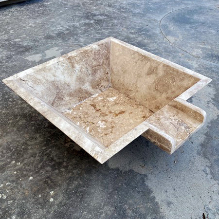 square cascade water bowl travertine for swimming pool accesory walnut honed filled 23x27x8 angle view