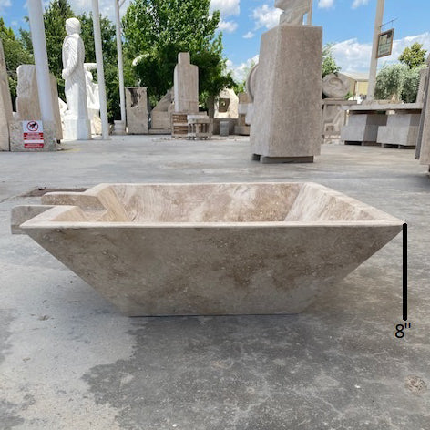 square cascade water bowl travertine for swimming pool accesory walnut honed filled 23x27x8 side measure view