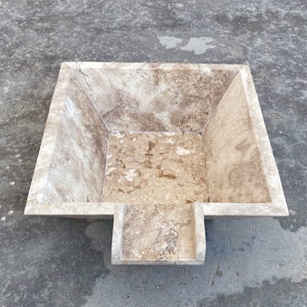square cascade water bowl travertine for swimming pool accesory walnut honed filled 23x27x8 side view