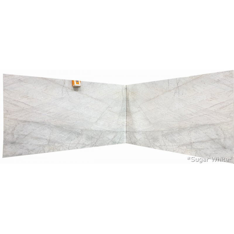 sugar white marble slabs polished 2 bookmatching slabs front view