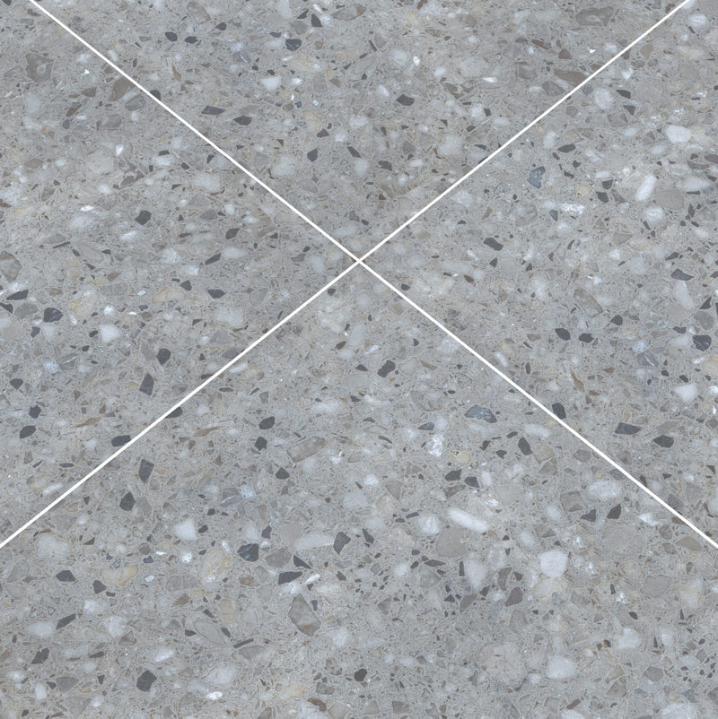 terrazo gris porcelain pavers 24x24in matte floor tile LPAVNTERGRI2424 4 tiles angle view