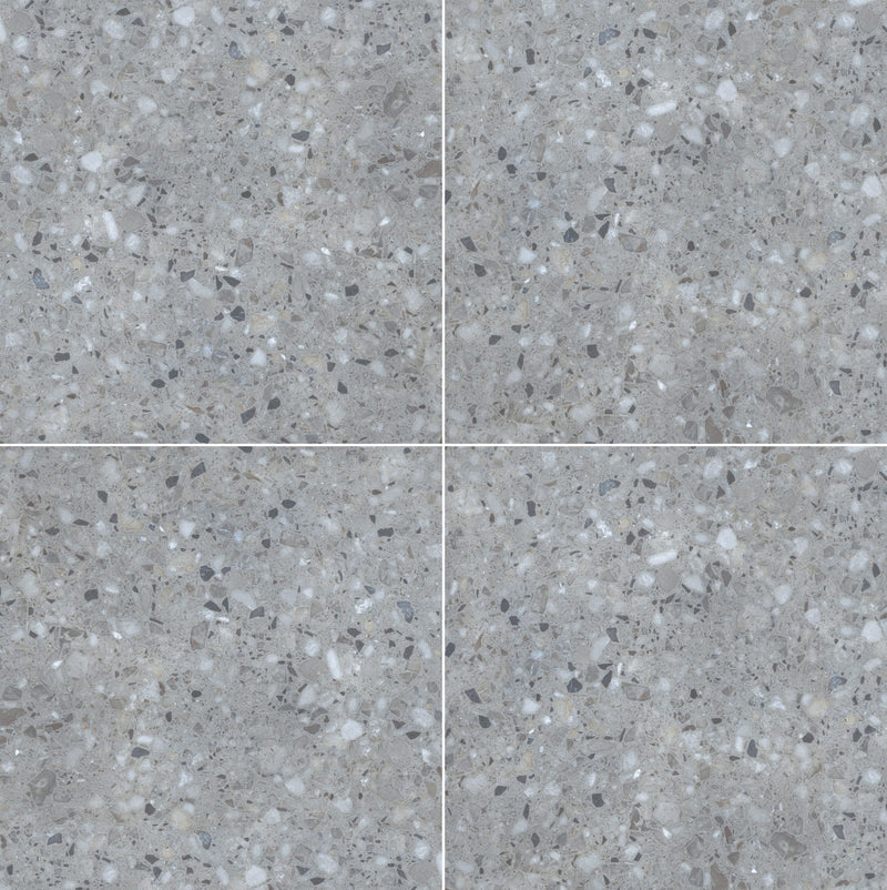 terrazo gris porcelain pavers 24x24in matte floor tile LPAVNTERGRI2424 4 tiles top view