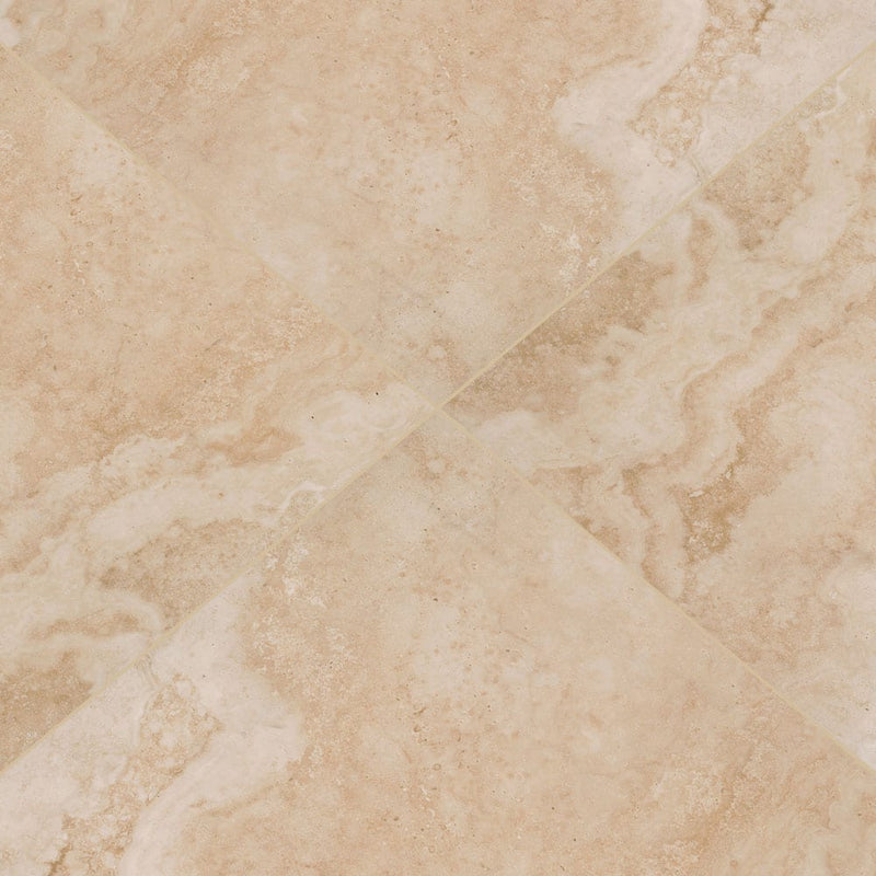 tierra beige travertine look porcelain pavers 24x24in matte floor tile LPAVNTIEBEI2424 4 tiles angle view