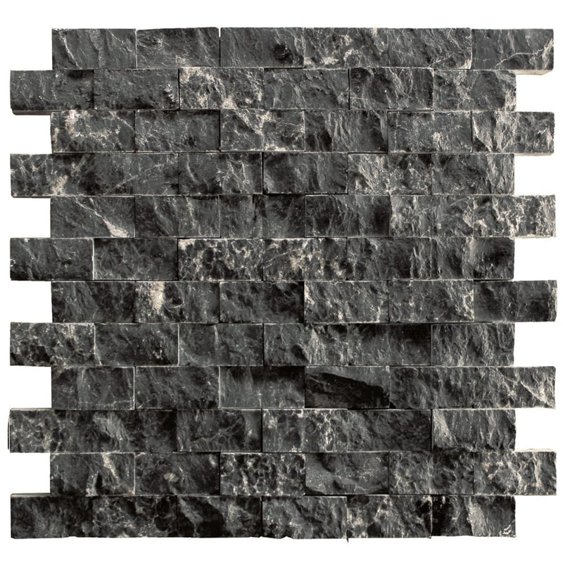toros black marble mosaic 1x2 stacked stone splitface DP-02-05