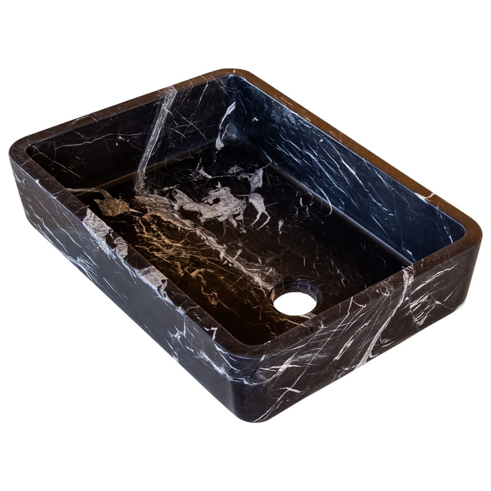 Toros Black Marble Rectangular Above Vanity Bathroom Sink (W)14