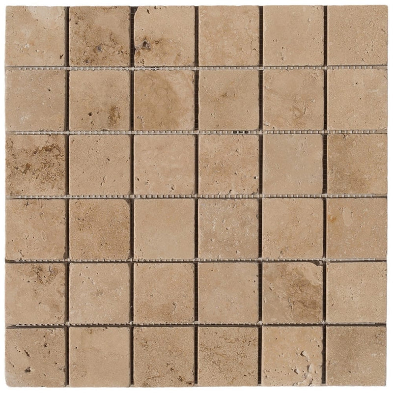 Riverbed Walnut Travertine Tumbled Mosaic Floor and Wall Tile - Livfloors Collection