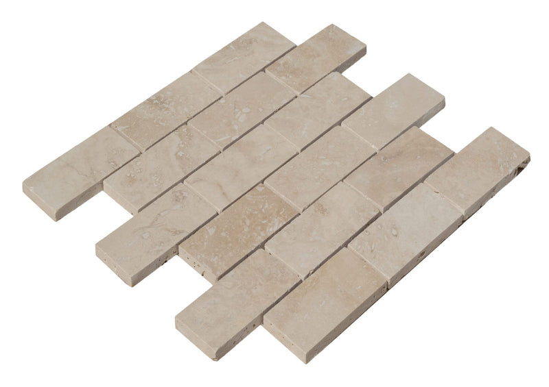 travertine mosaic 2x4 10096615 beige honed filled product shot single tile angle view