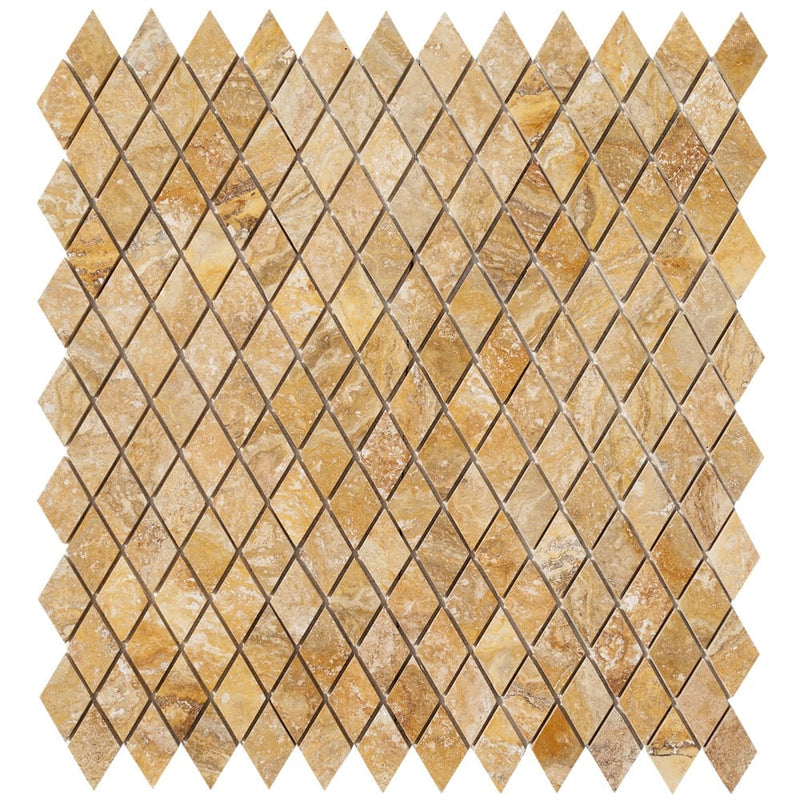 travertine mosaic diamond 15001775 brushed filled product shot 4 tiles top view