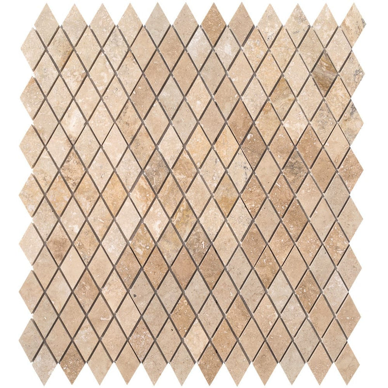 Chiaro Beige Travertine Diamond Mosaic Floor and Wall Tile - Livfloors Collection