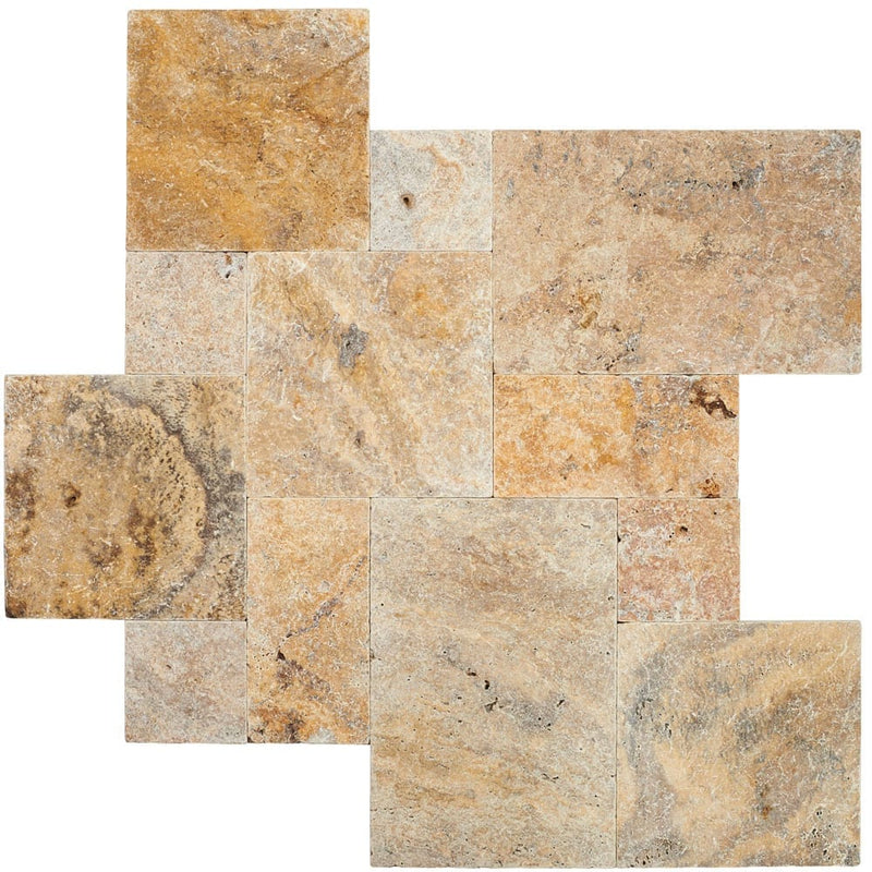 travertine pavers tuscany scabas pattern tumbled floor tile LPAVTSCA10KITS multiple tiles top view
