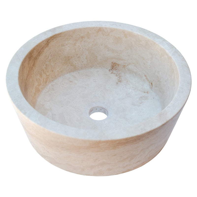 Troia Light Travertine Natural Stone Above Vanity Tapered Bathroom Sink (D)16" (H)6" angle view