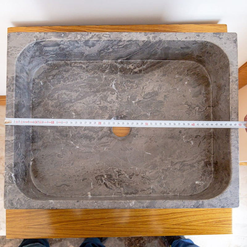 Tundra Gray Marble Farmhouse Rectangular Above Vanity Bathroom Sink (W)16" (L)19.5" (H)5" length measure view