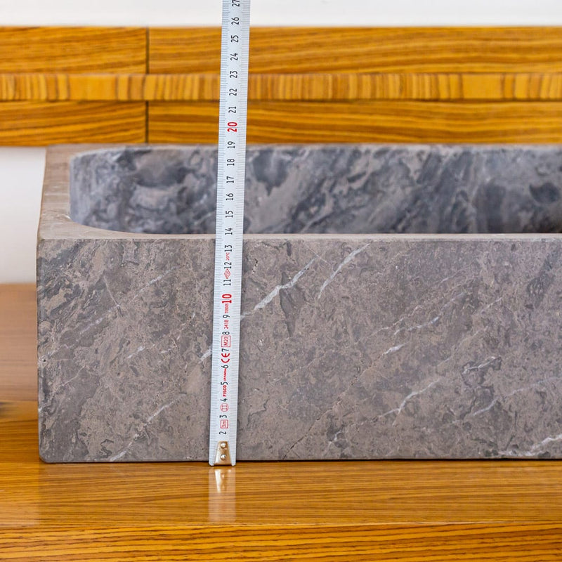 Tundra Gray Marble Farmhouse Rectangular Above Vanity Bathroom Sink (W)16" (L)19.5" (H)5" height measure view