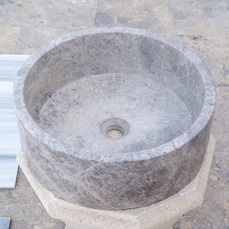 tundra grey marble vessel sink TMS04 d16.5 h6 angle view