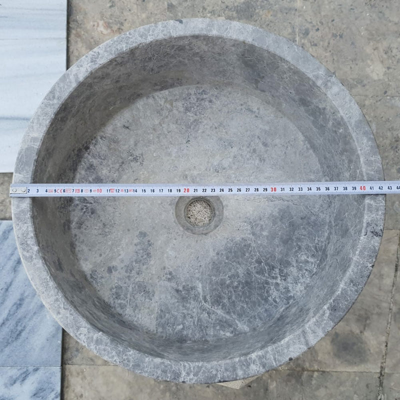 tundra grey marble vessel sink TMS04 d16.5 h6 diameter measure view