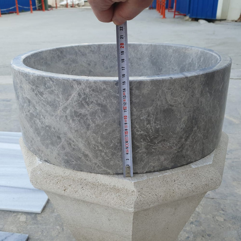 tundra grey marble vessel sink TMS04 d16.5 h6 height measure view