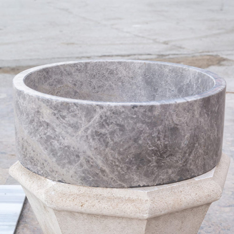 tundra grey marble vessel sink TMS04 d16.5 h6 side view