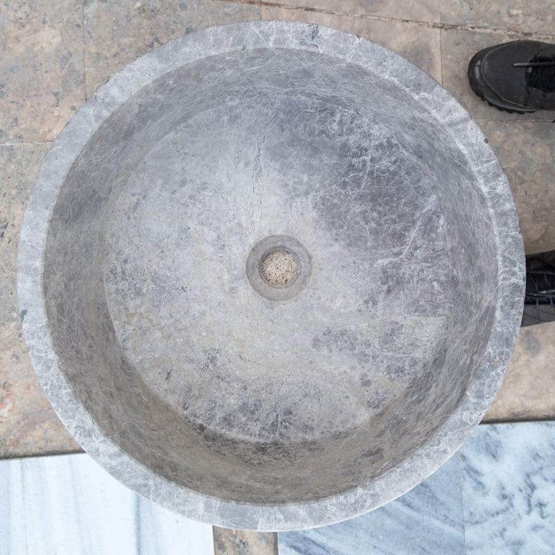 tundra grey marble vessel sink TMS04 d16.5 h6 top view