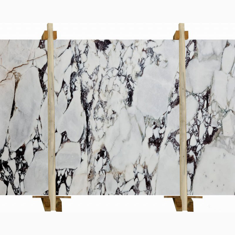 violet white marble slabs polished 2cm slabs packed on wooden bundles front view
