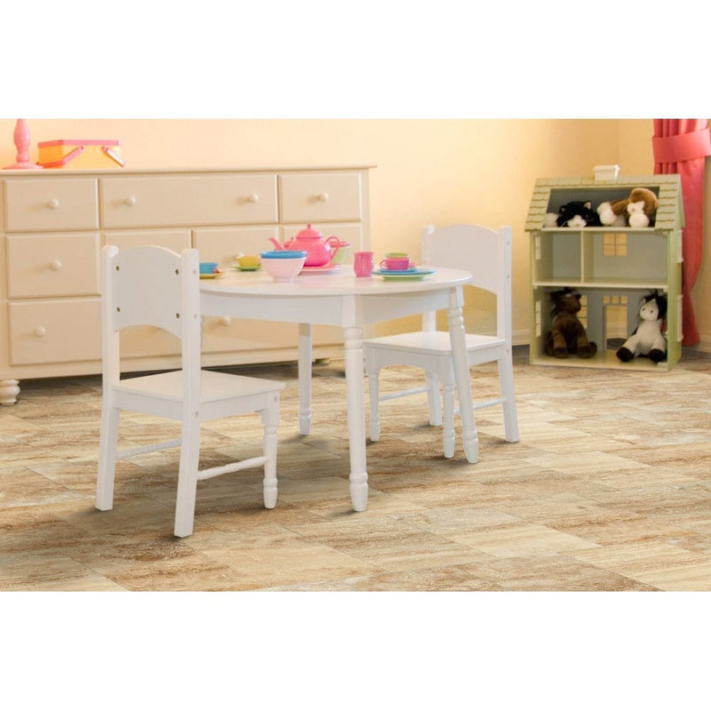 walnut 12x12 vein cut travertine tile filled polished kids room with small white table 2 chairs